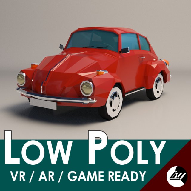 Low-Poly Cartoon VW Beatle 3D Model