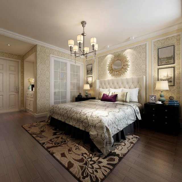 Stylish European bedroom 02 3D Model