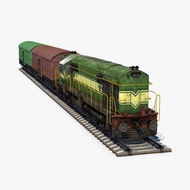 Diesel Locomotive and Box Car 3D Model