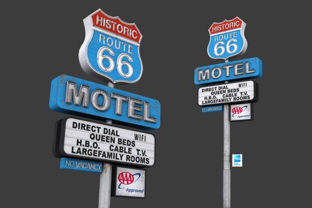 Historic Route 66 Motel Sign 3D Model