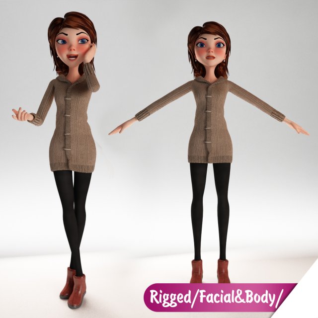 Cartoon Girl Rigged 3D Model 