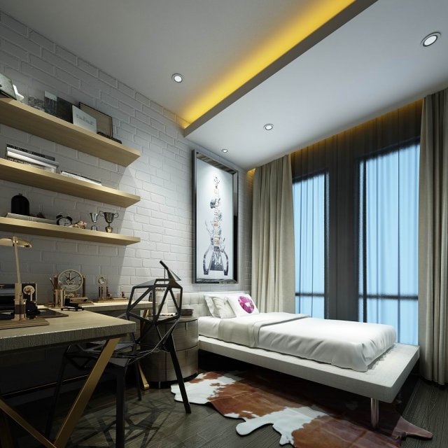 Stylish European bedroom 09 3D Model