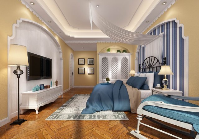 Stylish European bedroom 08 3D Model