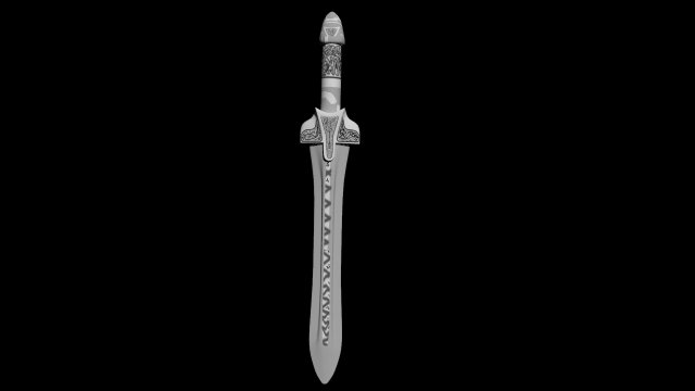 Short silver sword with runes on the blade 3D Model