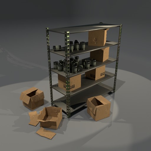 Shelfs and cardboard boxes						 Free 3D Model