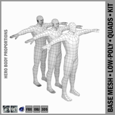 Male Hero Low Poly Base Mesh in T-Pose 3D Model