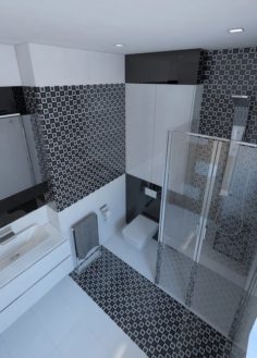 Beautiful bathroom with shiny tiles 3D Model