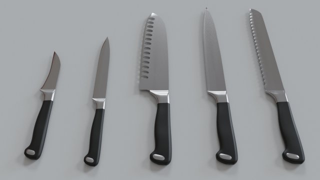 Set of kitchen knives 3D Model