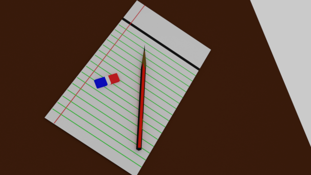 Pencil note paper and eraser Free 3D Model