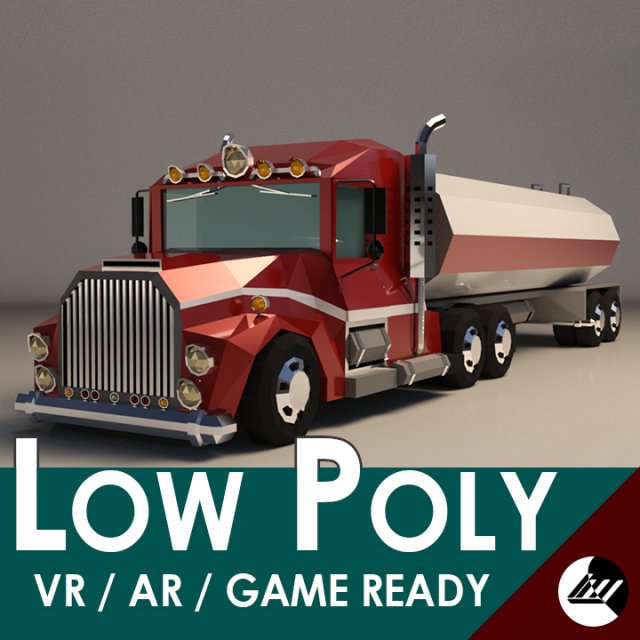 Low-Poly Cartoon Tank Truck 3D Model