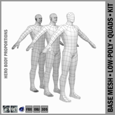 Male Hero Low Poly Base Mesh in A-Pose 3D Model