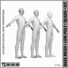 Male Low Poly Base Mesh in A-Pose 3D Model