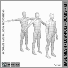 Male Body Base Mesh in 3 Poses 3D Model