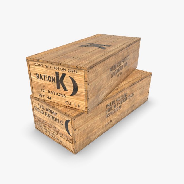 US K and C Rations wooden crate WWII 3D Model