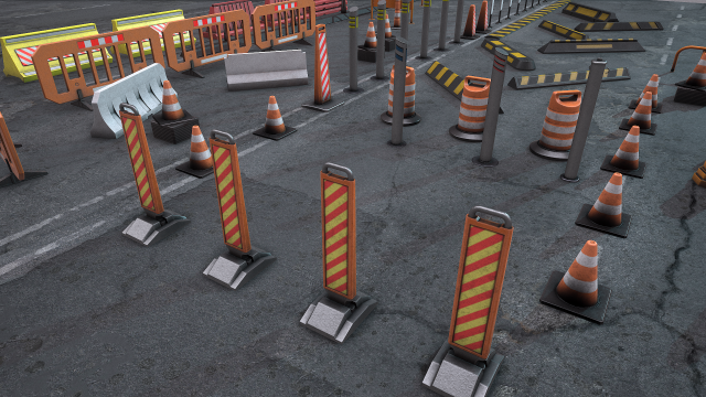 Geme props road signs and fences 3D Model