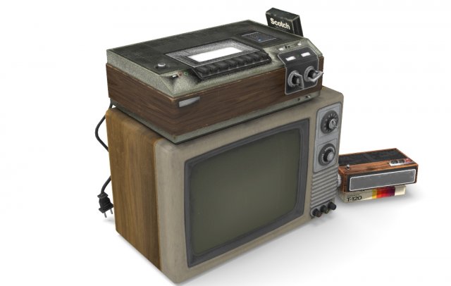 TV VCR and Flip Clock 3D Model