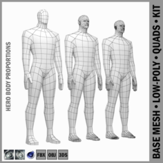 Male Hero Body Base Mesh in Rest Pose 3D Model