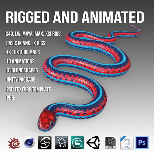Blue Red Snake 3D Model