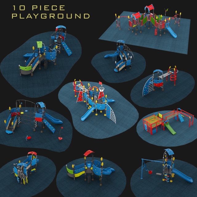 Outdoor Playground Collection 10 piece Set 3D Model