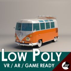 Low-Poly Cartoon VW Transporter Bus 3D Model