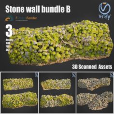 Stone wall bundle B 3D Model