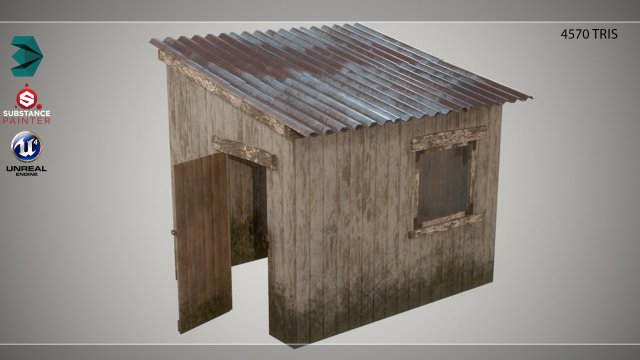 Low Poly Small Wooden Cabin Shed PBR VR – AR – low-poly 3D Model