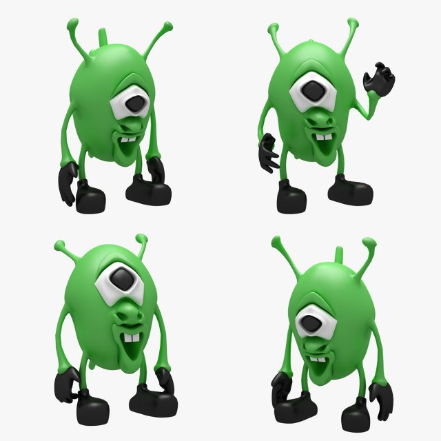 Cartoon Alien 01 3 POSE 3D Model