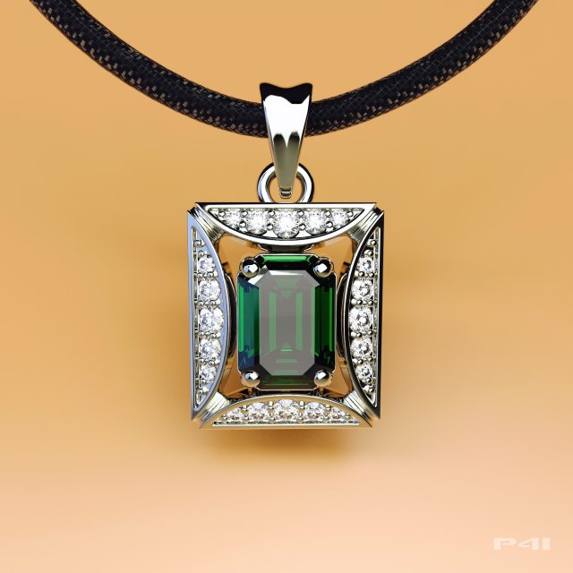 Pendant with emerald and diamonds 3D Model