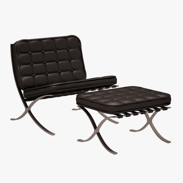 Mies Van Der Rohe Barcelona Chair and Ottoman 3D Model