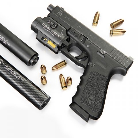Pistol Glock 17 Gen4 with Flashlight and Silencer 3D Model