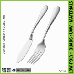 Fish Knife and Fork Common Cutlery 3D Model