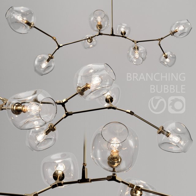 Branching bubble 8 lamps by Lindsey Adelman CLEAR-GOLD 3D Model
