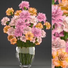 Bouquet of flowers Dianthus 3D Model