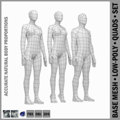 Male and Female Low Poly Base Mesh in Rest Pose 3D Model