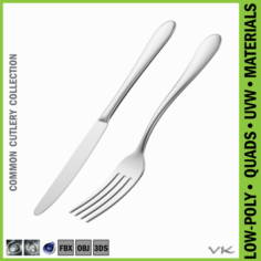 Table Dinner Knife and Fork Common Cutlery 3D Model