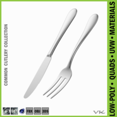 Dessert Knife and Fork Common Cutlery 3D Model