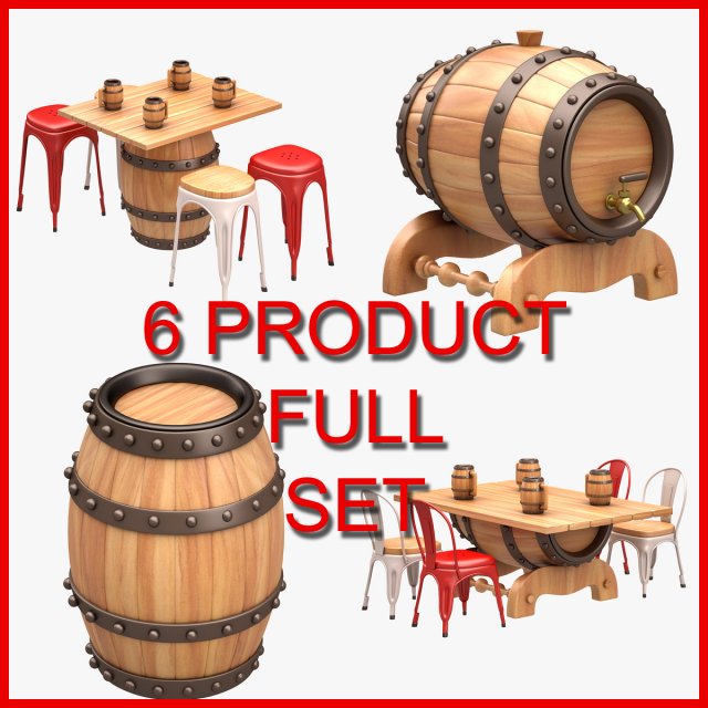 Beer Barrel Furniture Set 6 Product 3D Model