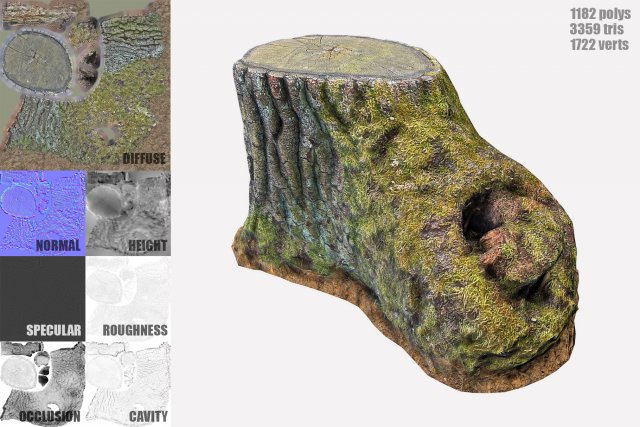 Mossy Tree Stump 3D Model