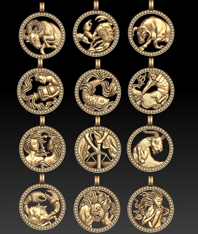 Jewellery horoscope signes pack 3D Model