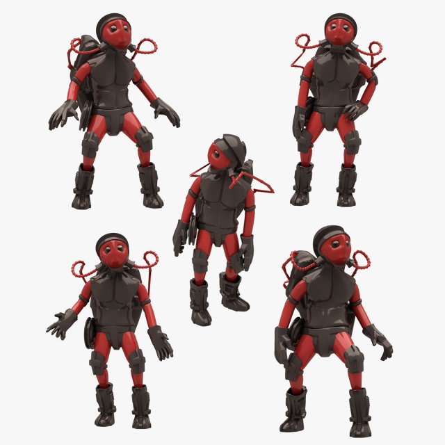 Sci-Fi Man 6 POSE Lowpoly 3D Model