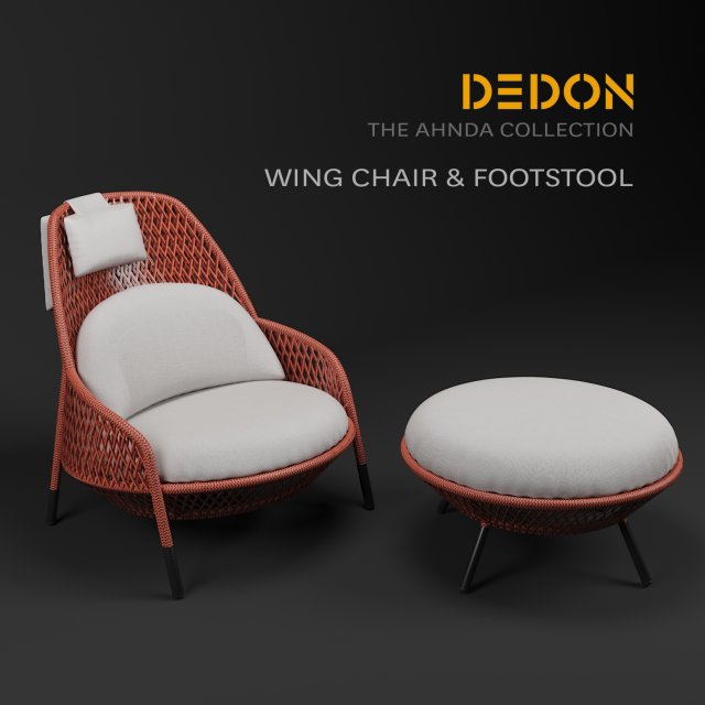 Dedon Wing Chair Footstool 3D Model