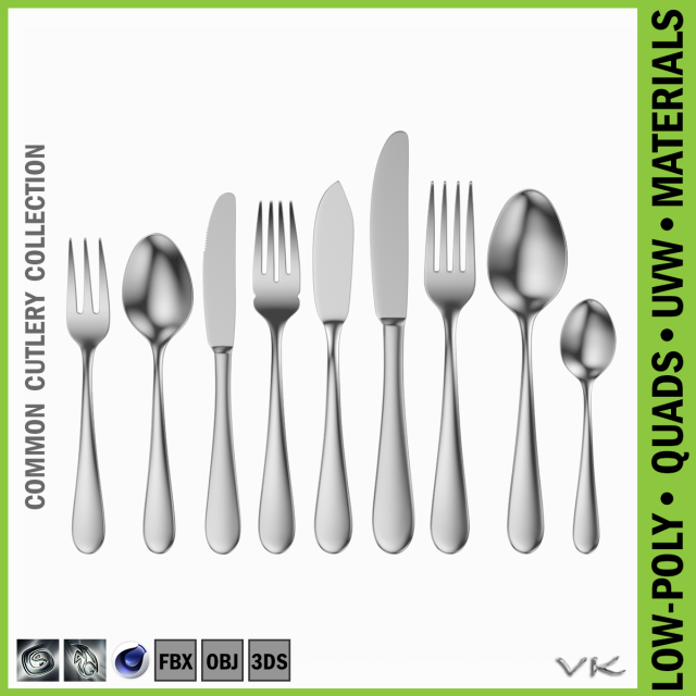 Common Cutlery Set 9 Pieces 3D Model