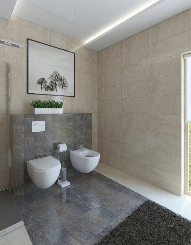 Wonderful shower room with a stone tiles 3D Model