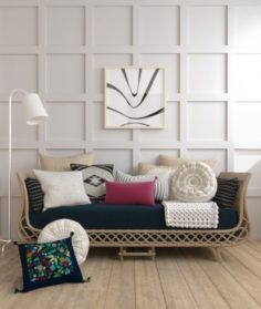 Bamboo sofa rattan chair sofa wicker sofa knit blanket living room 3D Model