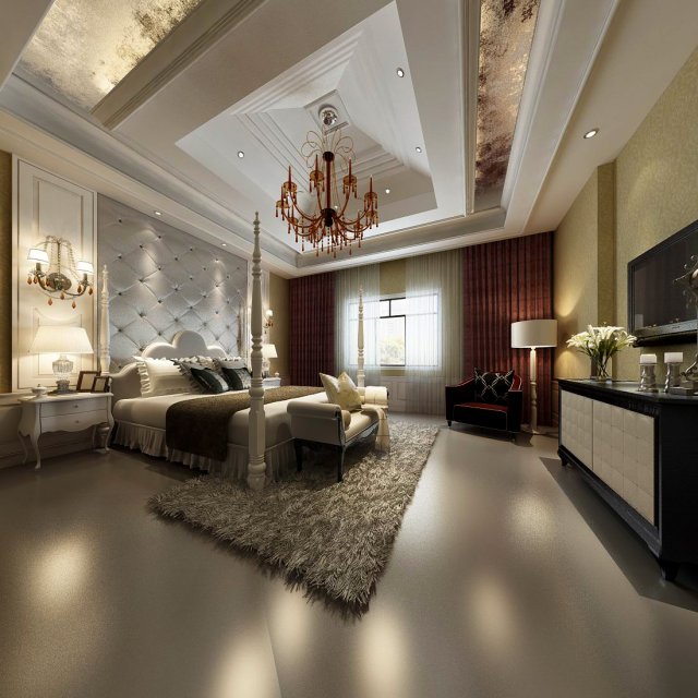 Stylish European bedroom 01 3D Model