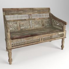Maharaja Hand-Carved Settee in Sunblasted White 3D Model