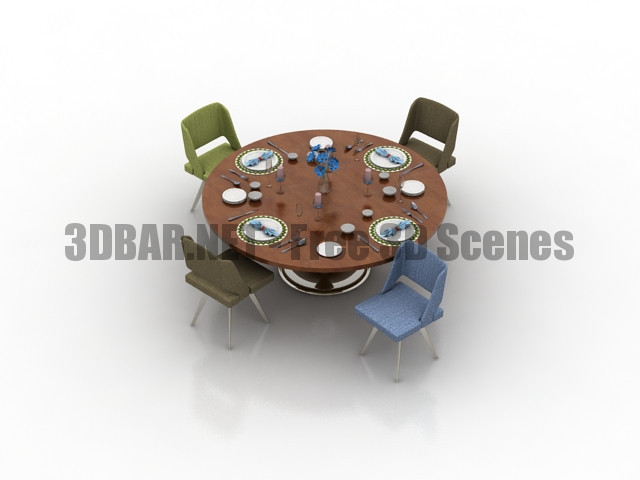 Dining Set Table and chairs dishes 3D Collection