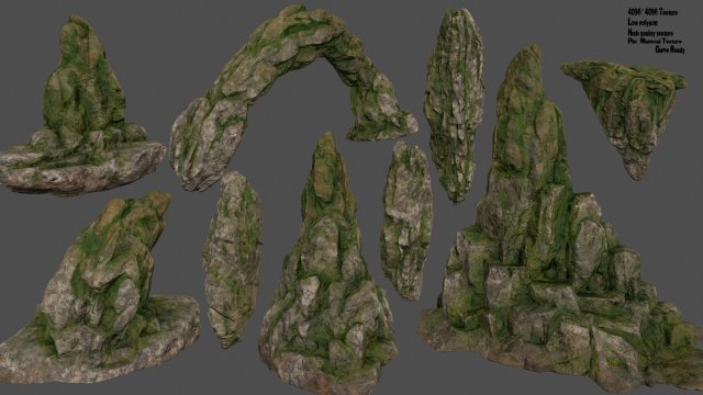 Mossy rocks set 3D Model