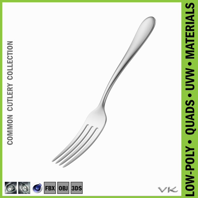Dessert Fork Common Cutlery 3D Model