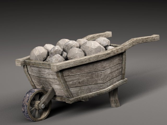 Old cart and stones 3D Model